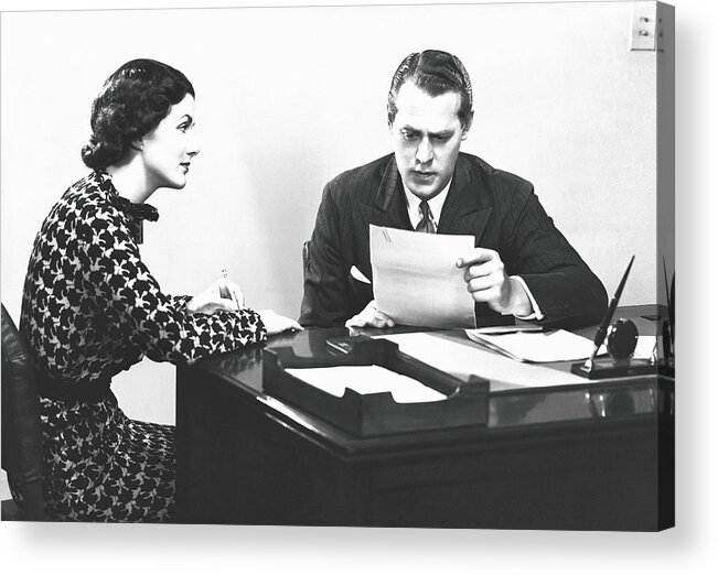 Corporate Business Acrylic Print featuring the photograph Secretary Assisting Businessman Reading by George Marks