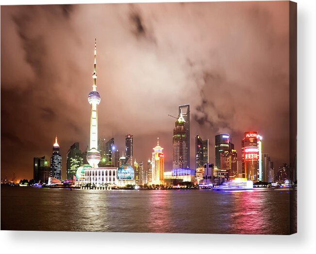 Financial District Acrylic Print featuring the photograph Shanghai Night Colours by All Rights Reserved - Copyright