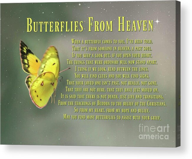 Sympathy Acrylic Print featuring the photograph Spiritual Butterfly Sympathy Card with Poem by Stephanie Laird