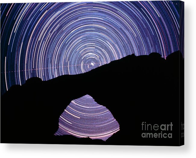 Star Trails Acrylic Print featuring the photograph Star Trails Seen Through A Stone Arch by Dr Fred Espenak/science Photo Library