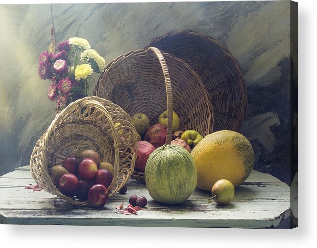 Flower Acrylic Print featuring the photograph Still Life With Fruits And Melons by Ustinagreen
