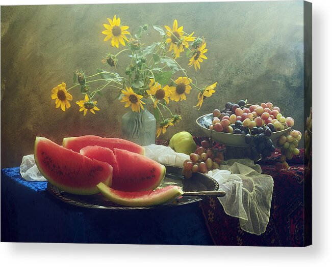 Food Acrylic Print featuring the photograph Still Life With Watermelon And Grapes by Ustinagreen