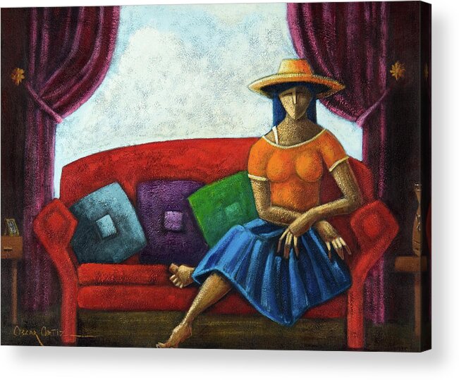 Woman Acrylic Print featuring the painting Summers Last Romance by Oscar Ortiz