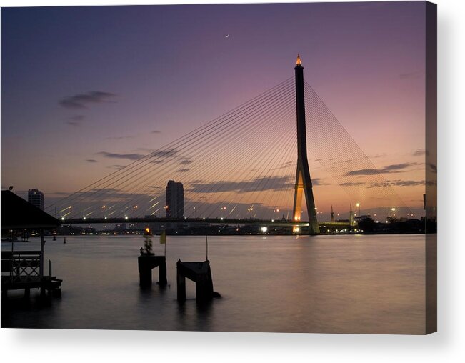 Southeast Asia Acrylic Print featuring the photograph Sunset Over A Bridge In Bangkok In by Joakimbkk
