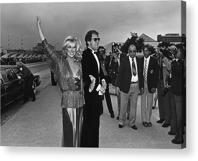 Hand Raised Acrylic Print featuring the photograph Suzanne Somers Arrives At The Emmy by George Rose