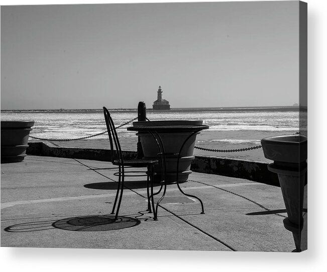 Table Acrylic Print featuring the photograph Table for one bw by Stuart Manning