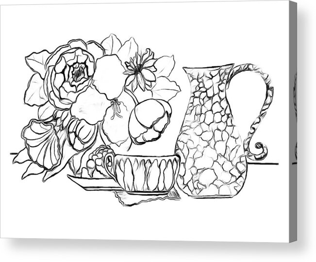 Flowers Acrylic Print featuring the drawing Tea Time Drawing - Paint My Sketch by Delynn Addams