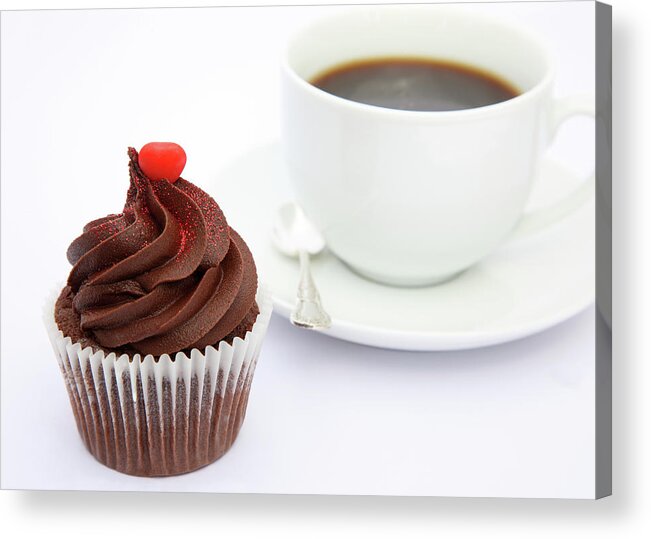 Unhealthy Eating Acrylic Print featuring the photograph Tempting Chocolate Cupcake Snack With by Rosemary Calvert