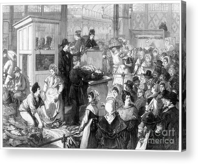 Engraving Acrylic Print featuring the drawing The Fish Market, The Lenten Season by Print Collector