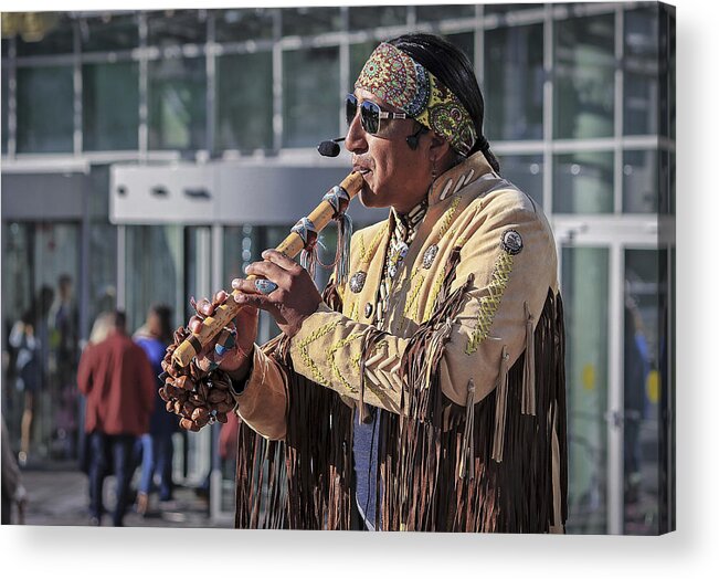 People Acrylic Print featuring the photograph The Flute Player by Anita Singh