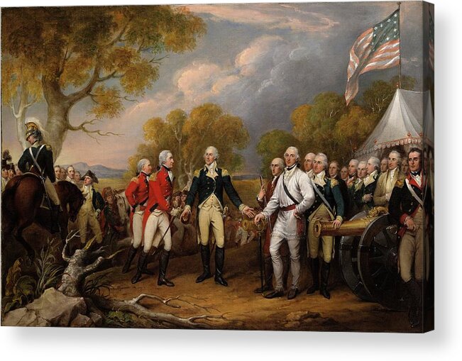 American Revolution Acrylic Print featuring the painting The Surrender Of General Burgoyne At Saratoga, October 16 by John Trumbull