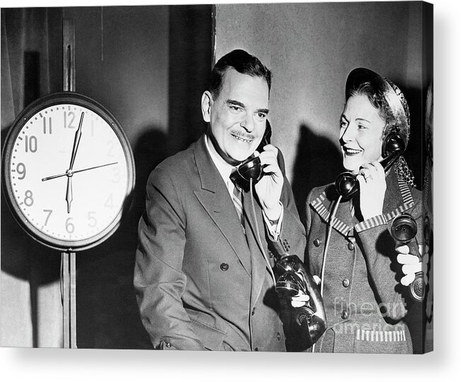 Polling Place Acrylic Print featuring the photograph Thomas Dewey And Wife Talking by Bettmann