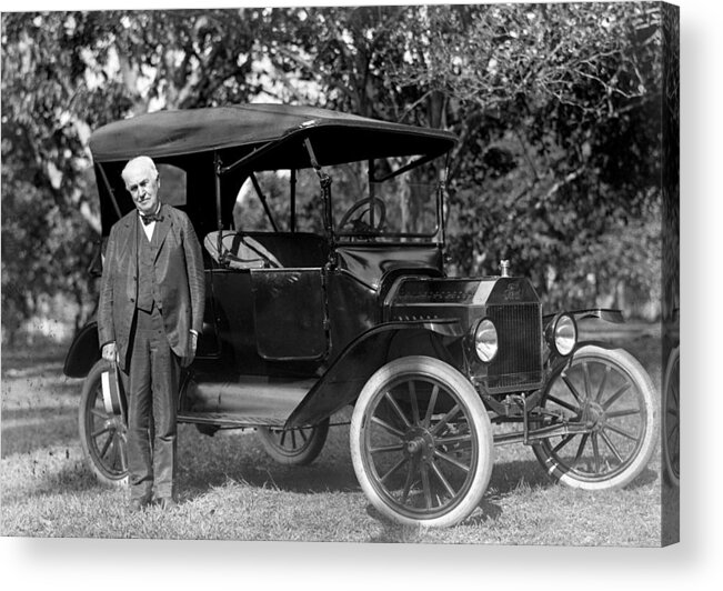 Car Acrylic Print featuring the photograph Thomas Edison And His 1914 Ford Touring by New York Daily News Archive