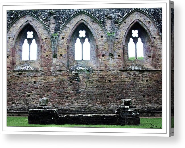 Tintern Abbey Acrylic Print featuring the photograph Three Arches at Tintern Abbey by Peggy Dietz