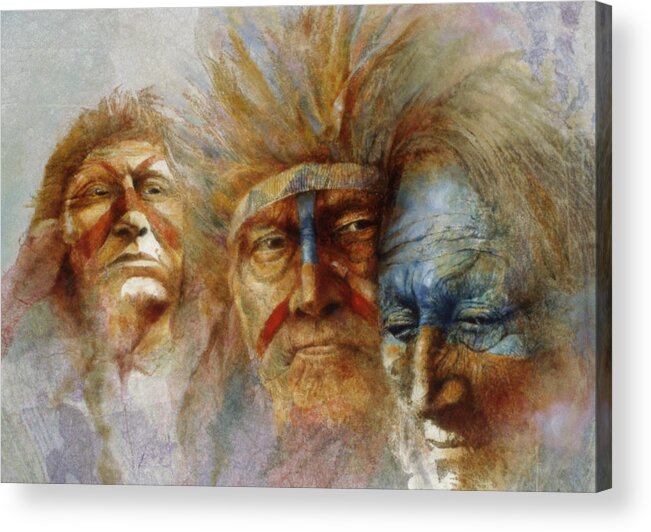 Three Chiefs Acrylic Print featuring the painting Three Chiefs by Denton Lund