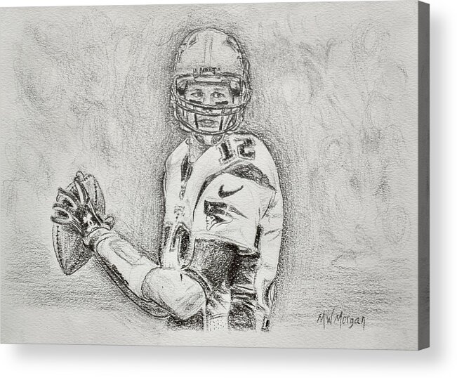 Tom Brady Acrylic Print featuring the drawing Tom Brady by Michael Morgan