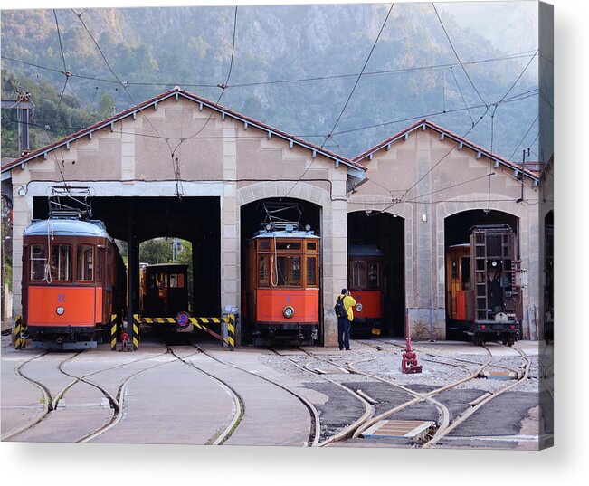 People Acrylic Print featuring the photograph Train Sheds, Soller by Carolyn Eaton