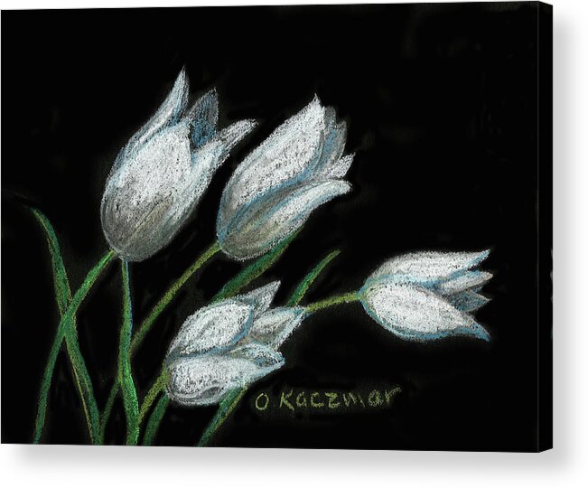 White Tulips Acrylic Print featuring the pastel Tulips on Black by Olga Kaczmar