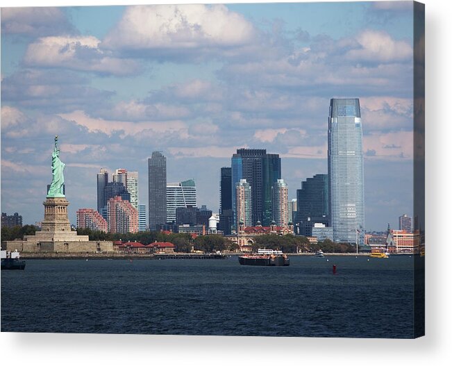 Outdoors Acrylic Print featuring the photograph Usa, New York City, Skyline With Statue by Fotog