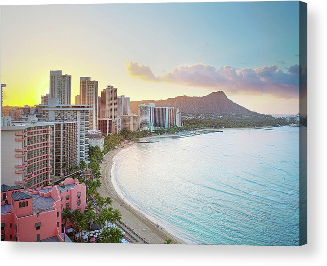 Summer Acrylic Print featuring the photograph Waikiki Beach At Sunrise by M Swiet Productions