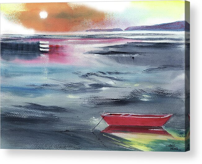 Nature Acrylic Print featuring the painting Waiting For The Tide by Anil Nene