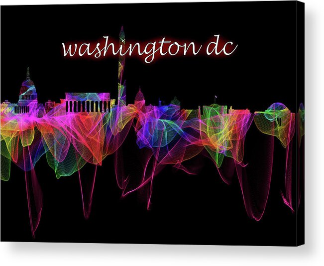 Sunrise Acrylic Print featuring the photograph Washington DC Skyline Art with Script by Debra and Dave Vanderlaan