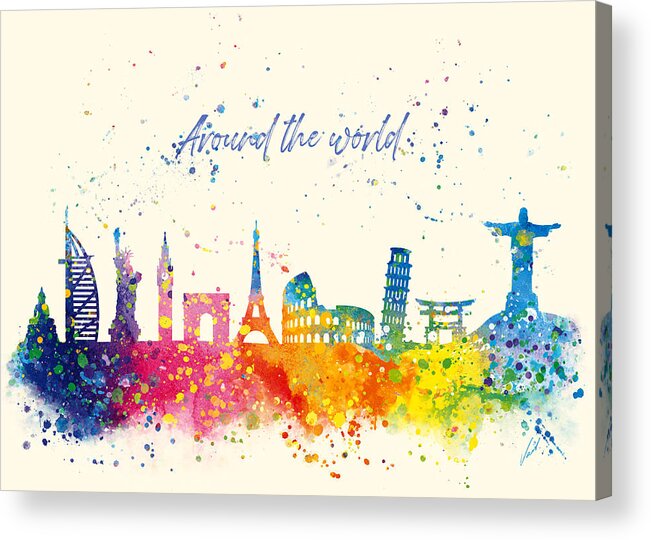 Watercolor Acrylic Print featuring the painting Watercolor Around the world by Vart Studio