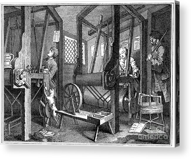 Working Acrylic Print featuring the drawing Weaving At Spitalfields, London, 1747 by Print Collector