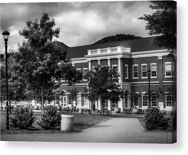 Greg Mimbs Acrylic Print featuring the photograph Western Courtyard Dining In Black and White by Greg and Chrystal Mimbs