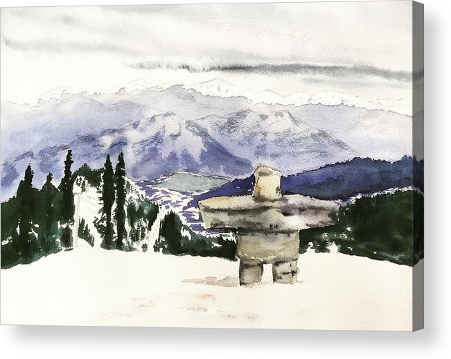 Inukshuk Acrylic Print featuring the painting Whistler views by Sonia Mocnik