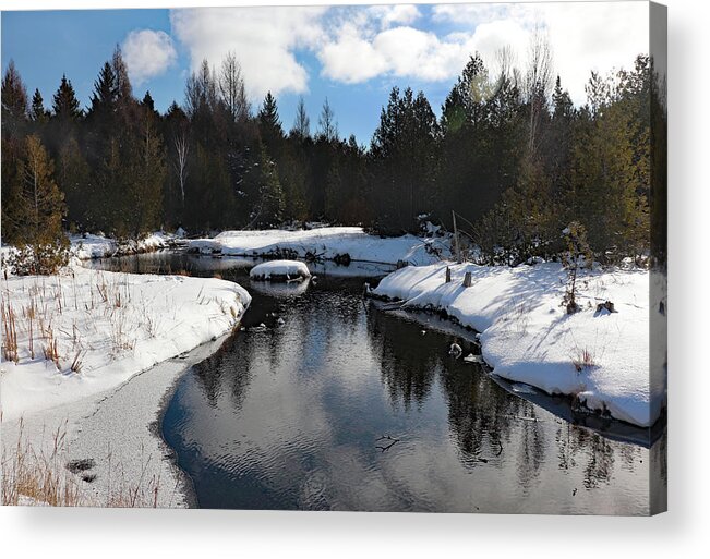 Three Springs Nature Preserve Acrylic Print featuring the photograph Winter Reflection at Three Springs by David T Wilkinson
