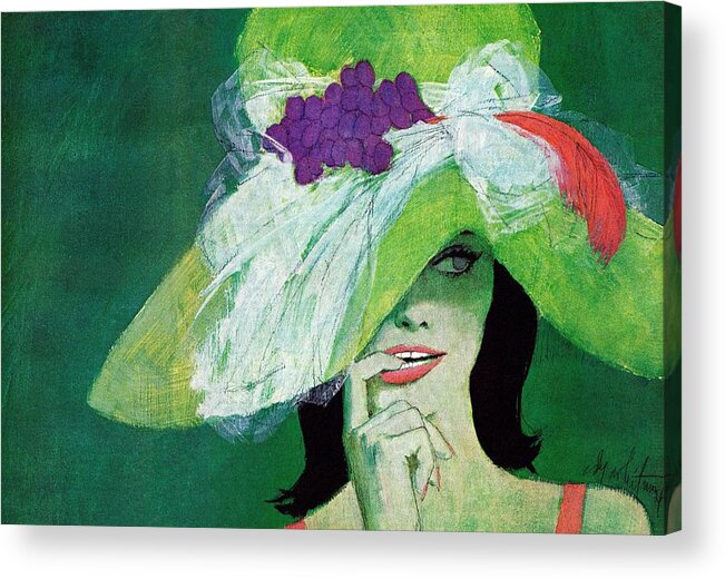 Art Acrylic Print featuring the drawing Woman With Green Hat. by Coby Whitmore