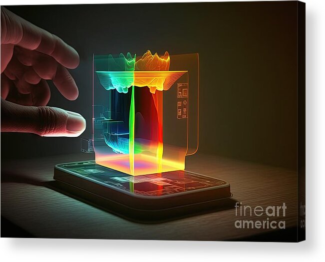3d Acrylic Print featuring the digital art 3D Touch Hologram Display technology #1 by Benny Marty