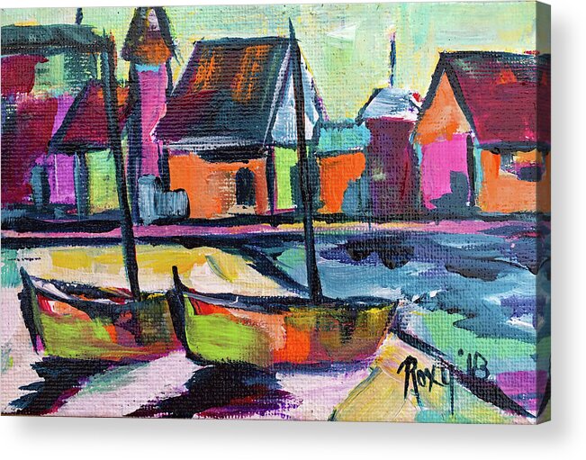 Boats Acrylic Print featuring the painting Boardwalk Boats by Roxy Rich