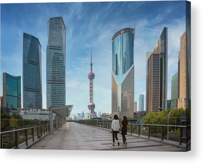 District Acrylic Print featuring the photograph Cityscape of Shanghai city in day time with road and tower #1 by Anek Suwannaphoom