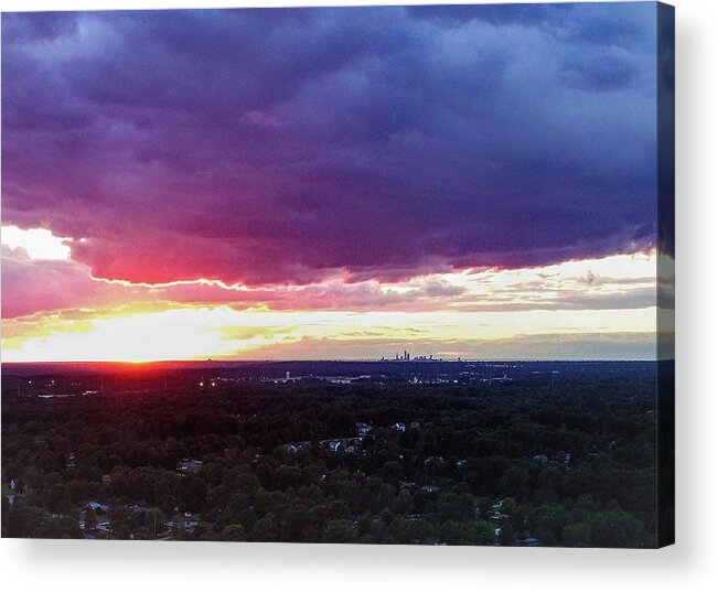  Acrylic Print featuring the photograph Cleveland Sunset - Drone by Brad Nellis