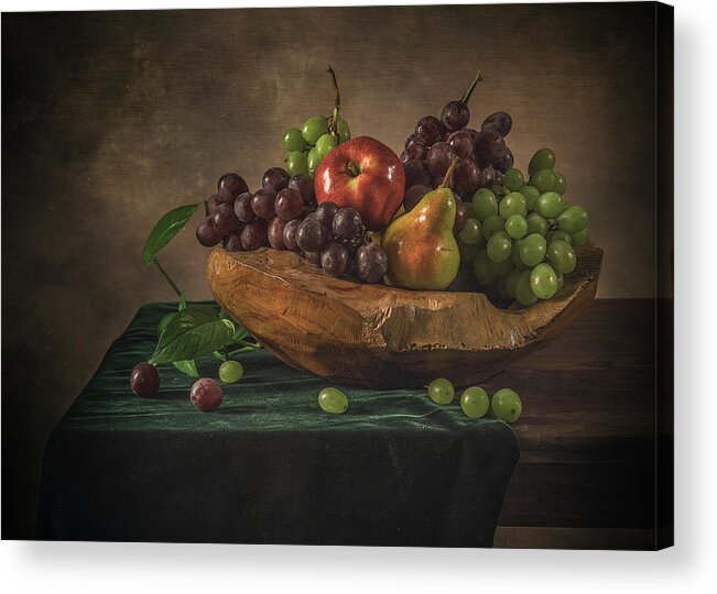 Still Life Acrylic Print featuring the pyrography Fruits by Anna Rumiantseva