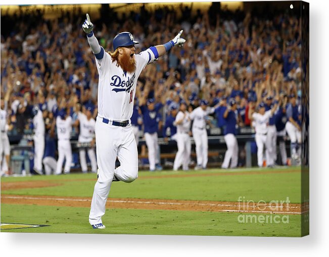 Game Two Acrylic Print featuring the photograph Justin Turner by Ezra Shaw
