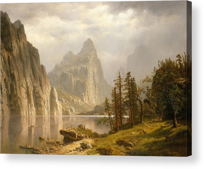 Bierstadt Albert Acrylic Print featuring the painting Merced River Yosemite Valley #1 by Bierstadt Albert