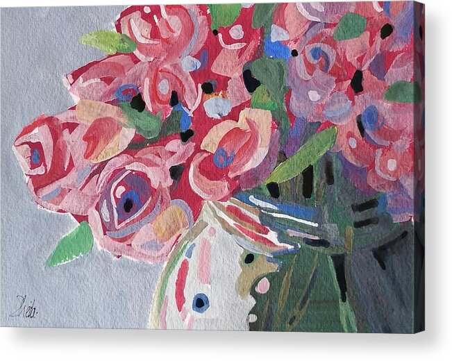 Still Life Acrylic Print featuring the painting Pink Roses by Sheila Romard