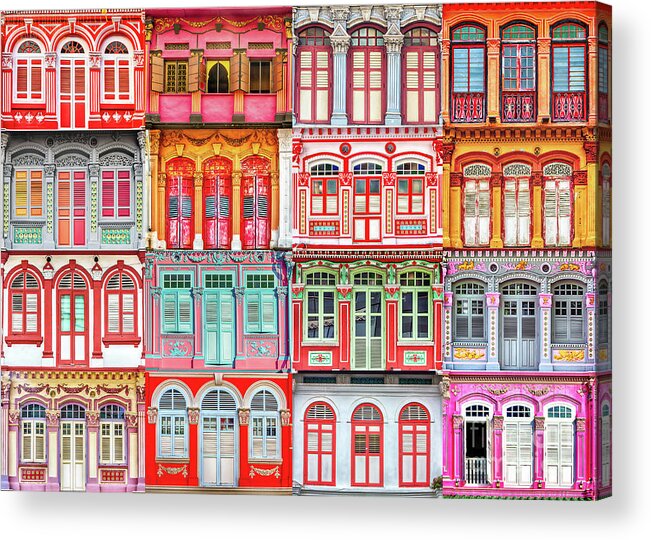 Singapore Acrylic Print featuring the photograph The Singapore Shophouse in RED by John Seaton Callahan