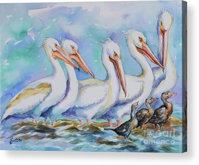  Acrylic Print featuring the painting White Pelicans #2 by Jyotika Shroff