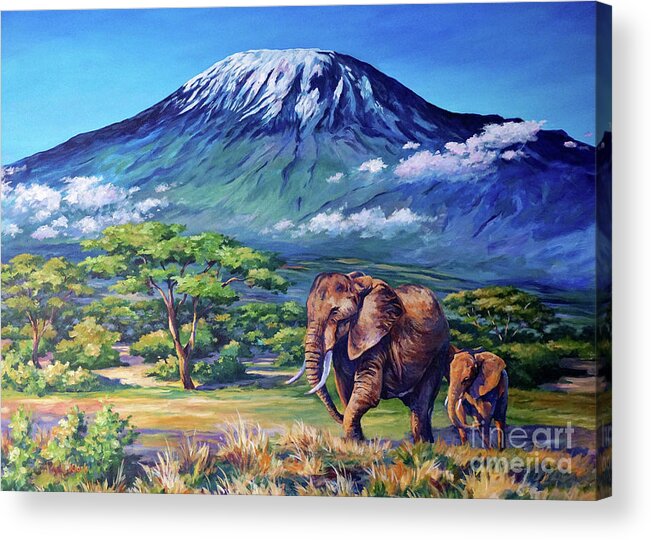 Elephants Acrylic Print featuring the painting Homeward Bound #2 by John Clark