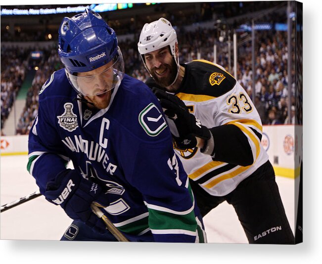 Playoffs Acrylic Print featuring the photograph Boston Bruins v Vancouver Canucks - Game Five #4 by Bruce Bennett