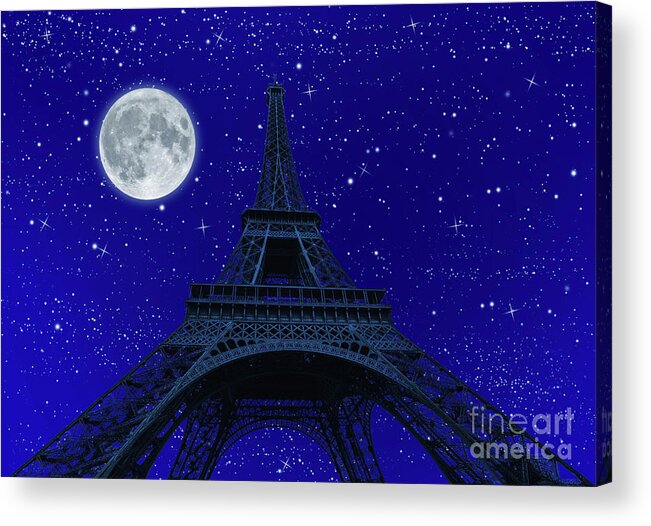 Tour Eiffel Acrylic Print featuring the photograph Tour Eiffel at night with fullmoon #5 by Benny Marty