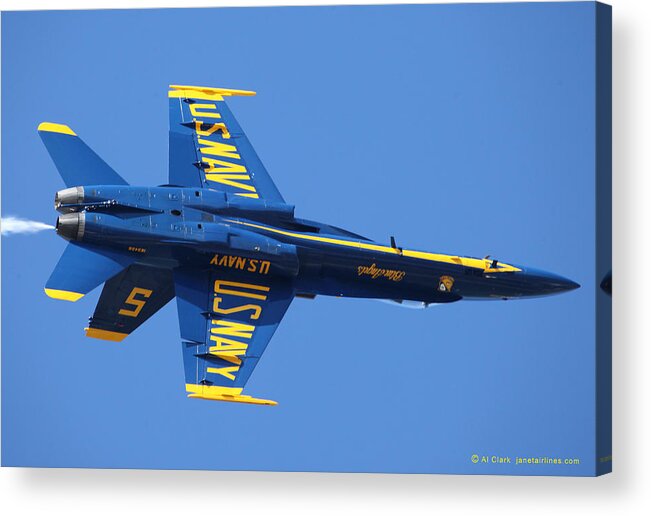 Blue Angels Acrylic Print featuring the photograph Blue Angels Solo Inverted by Custom Aviation Art