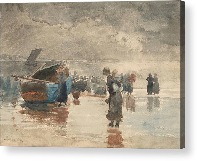 Winslow Homer Acrylic Print featuring the drawing On the Sands by Winslow Homer