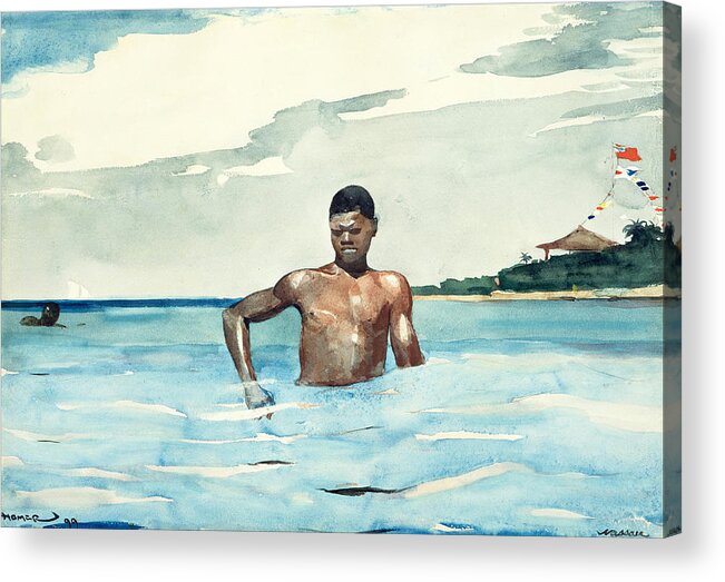 Winslow Homer Acrylic Print featuring the drawing The Bather by Winslow Homer