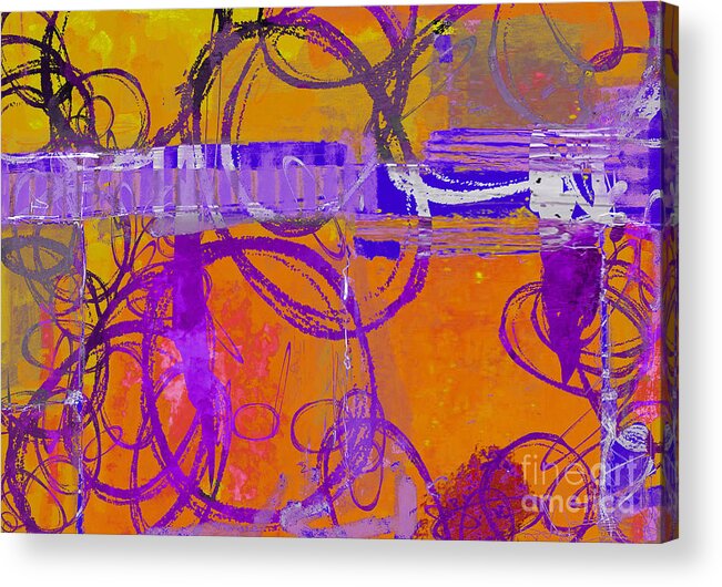 Abstract Blue Red Orange Artwork Acrylic Print featuring the mixed media Abstract Blue Green Art - In Hope We Gather in Orange by Patricia Awapara