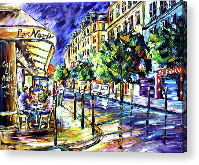 Cafe Le Nazir Paris Acrylic Print featuring the painting At Night On Montmartre by Mirek Kuzniar